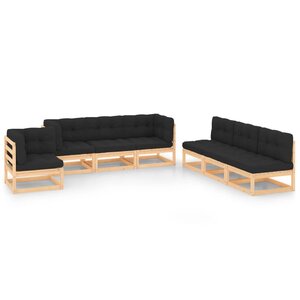 Salon de jardin meuble d'extérieur ensemble de mobilier 7 pièces avec coussins bois de pin massif 02_0017109