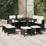 vidaXL Mobilier à dîner de jardin et coussins 9Pièces Résine tressée Noir