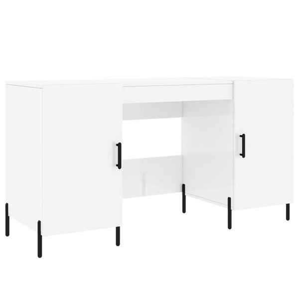 Bureau table poste de travail meuble d'ordinateur informatique étude brillant 140 x 50 x 75 cm bois d'ingénierie blanc 02_0023539