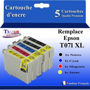 T3AZUR- 5x Cartouches Compatibles avec Epson T0711 remplace Epson Stylus Office S20 S21 SX100 SX105 SX110 SX115 SX200 SX205 SX209 SX210 SX215 SX218 SX400 SX400