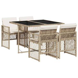 vidaXL Ensemble à manger de jardin avec coussins 5Pièces Beige poly rotin