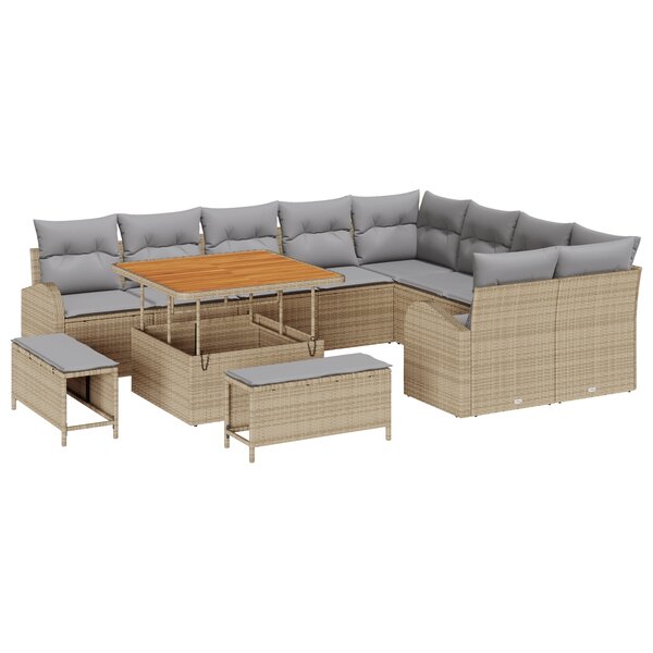 vidaXL 12 pièces Ensemble de canapé de jardin avec coussins beiges poly rattan acacia