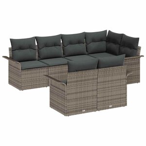 vidaXL Ensemble de canapé de jardin avec coussin 7 Pièces Gris Poly rotin