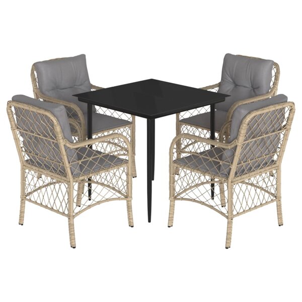 vidaXL Ensemble à manger de jardin coussins 5 Pièces mélange beige rotin