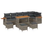 Ensemble de Canapé de Jardin de 10 Pièces avec Coussins Gris Poly Rattan Acacia
