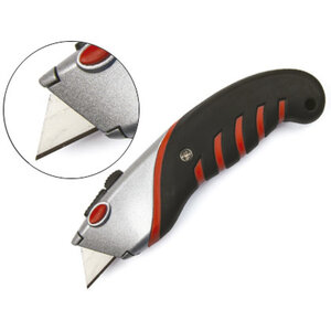 Cutter q-connect large métal manche caoutchouc lame 18mm blocage sécurité coloris noir/gris/rouge blister