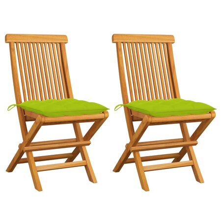 vidaXL Chaises de jardin avec coussins vert vif 2 Pièces Bois de teck