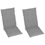 vidaXL Chaises de jardin lot de 2 et coussins gris Bois de teck massif