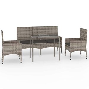 vidaXL Salon de jardin 4 Pièces avec coussins Gris Résine tressée