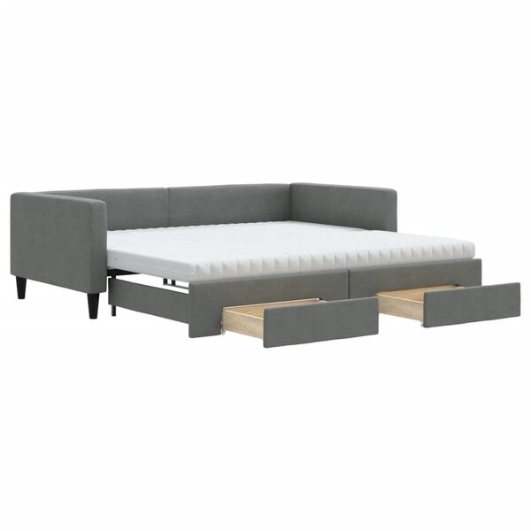 vidaXL Lit de jour avec gigogne et tiroirs gris foncé 100x200 cm tissu