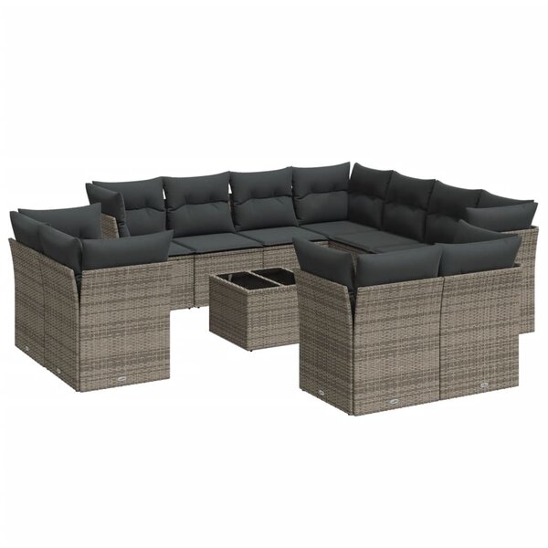 vidaXL Salon de jardin avec coussins 12 Pièces gris résine tressée