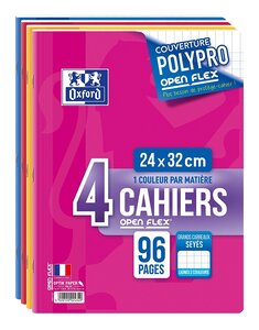 Lot de 4 Cahier 'Openflex' 240 x 320 mm 96 pages 90g seyès Coloris assorties OXFORD