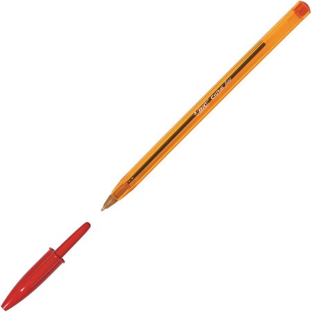 Stylo bille, Cristal Fine, pointe fine (0,8 mm), corps orange, encre rouge (paquet 50 unités)