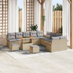 Ensemble de 13 Pièces de Canapé de Jardin avec Coussins Beige Poly Rattan Acacia