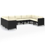 vidaXL Salon de jardin 9 Pièces avec coussins Résine tressée Noir