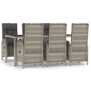 vidaXL Ensemble à manger jardin et coussins 7 Pièces gris rotin