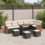 Ensemble de canapé de jardin 10 pièces avec coussins Noir Poly Rotin Acacia