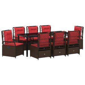 vidaXL Ensemble de salle à manger pour jardin 9 Pièces Marron polyrotin