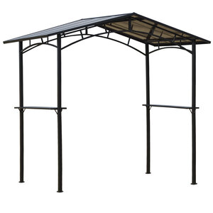 Pavillon jardin - abri barbecue - steakhouse 2 étagères - toit de barbecue - dim. 2 46L x 1 49l x 2 30H m - alu. métal noir toit polycarbonate
