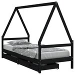 vidaXL Cadre de lit enfant avec tiroirs noir 90x200 cm bois pin massif