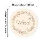 140 Etiquettes Merci Rondes Autocollantes - Ø 35 mm - Papier Recyclé - Couronne de Fleurs - 4 Planches A4 de Stickers Remerciements pour Mariage  Artisanat et Fêtes