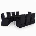 vidaXL Ensemble à manger de jardin avec coussins 9 Pièces noir