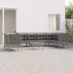 vidaXL Salon de jardin 9 Pièces avec coussins Gris Résine tressée