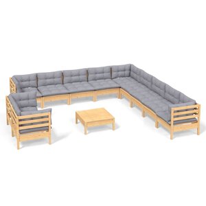 vidaXL Salon de jardin 12 Pièces avec coussins gris Bois de pin massif