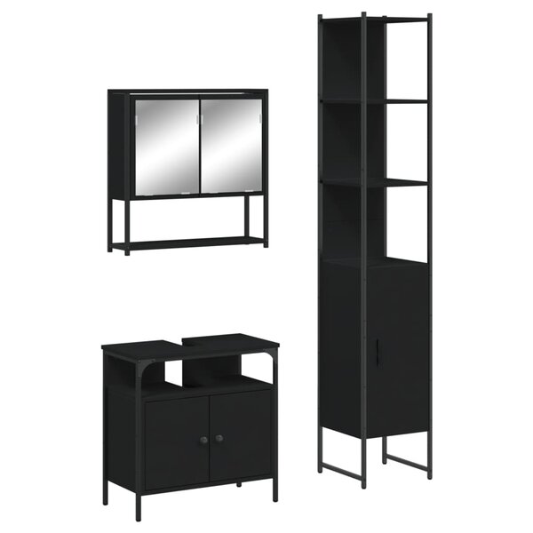 vidaXL Ensemble de meubles salle de bain 3 Pièces noir bois d'ingénierie