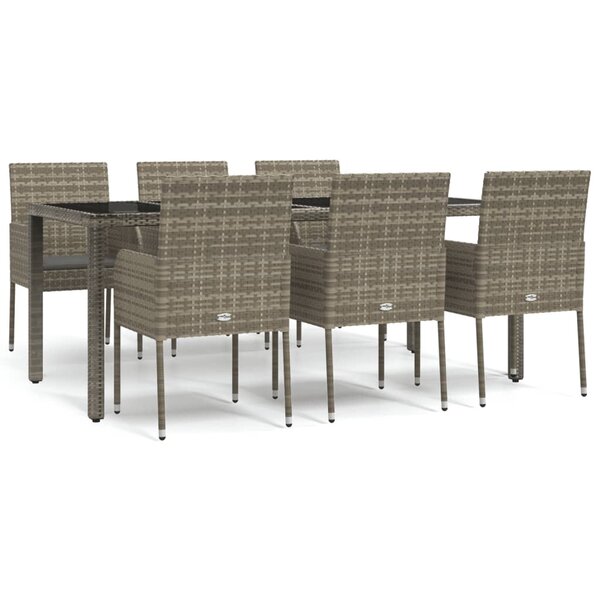 vidaXL Ensemble à manger jardin et coussins 7 Pièces gris rotin