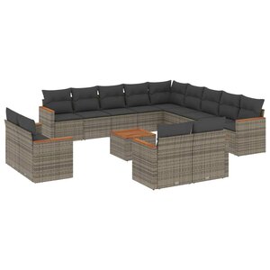 vidaXL Salon de jardin avec coussins 14 Pièces gris résine tressée