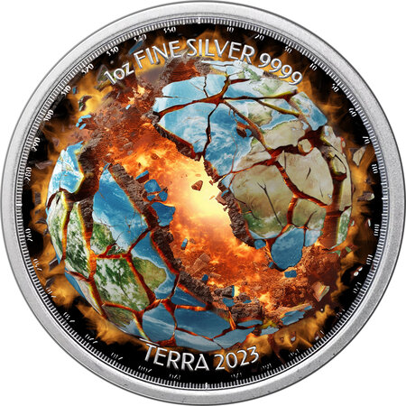 Pièce de monnaie en Argent 2 Dollars g 31.1 (1 oz) Millésime 2023 Global Warming BURNING EARTH III