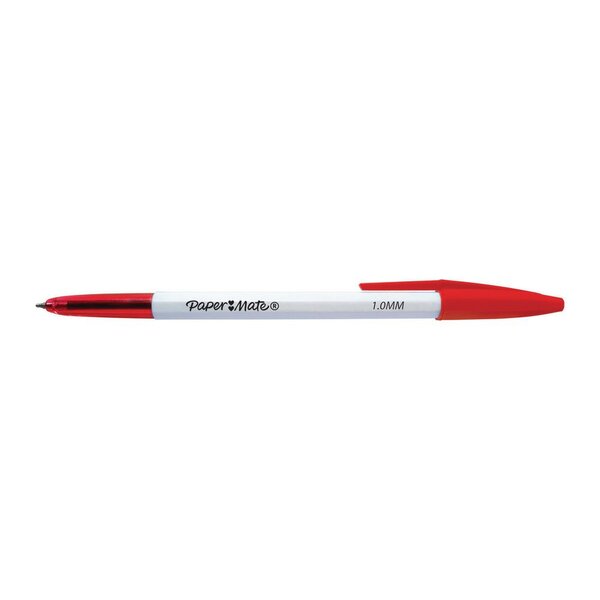 Stylo bille à capuchon pointe moyenne (1 mm) - Encre rouge - Boîte de 50 (paquet 50 unités)