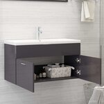 vidaXL Armoire d'évier avec lavabo intégré Gris brillant Aggloméré