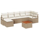 Ensemble de canapé de jardin de 8 pièces avec coussins beige en poly rattan