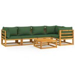 vidaXL Salon de jardin 6 Pièces avec coussins vert bois massif