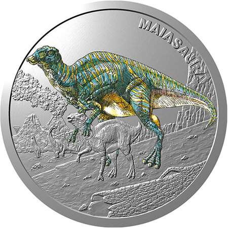 Pièce de monnaie en argent 1 dollar g 31.1 (1 oz) millésime 2023 prehistoric world maiasaura