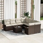 vidaXL Ensemble de Canapé de Jardin 9 Pièces avec Coussins Rattan Marron