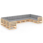vidaXL Salon de jardin 10 Pièces avec coussins Bois de pin massif