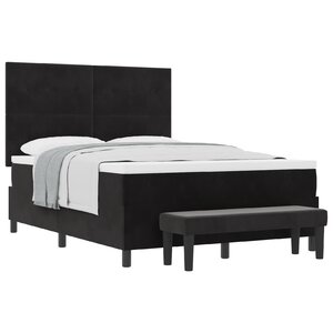 vidaXL Lit Box Spring avec Matelas & Banc Noir 160x200 cm Velours