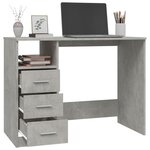 vidaXL Bureau avec tiroirs Gris béton 102x50x76 cm Bois d'ingénierie