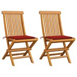 vidaXL Chaises de jardin avec coussins rouge 2 Pièces Bois de teck massif