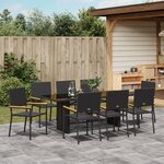 Ensemble de salle à manger de jardin de 9 pièces vidaXL en poly rattan noir