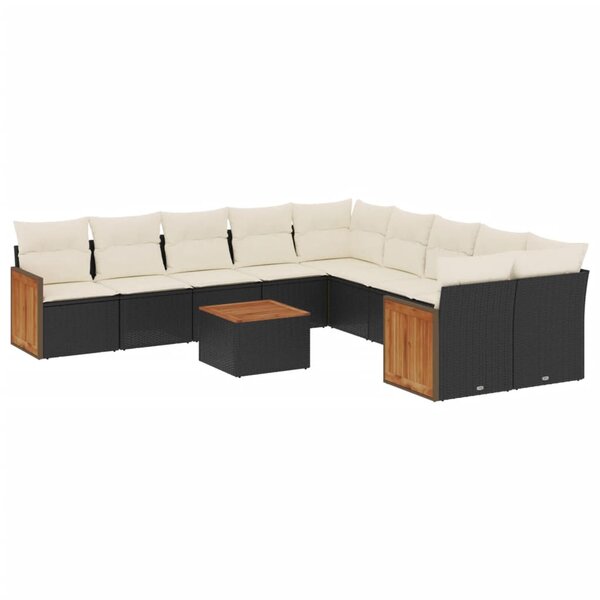 vidaXL Salon de jardin 11 Pièces avec coussins noir résine tressée