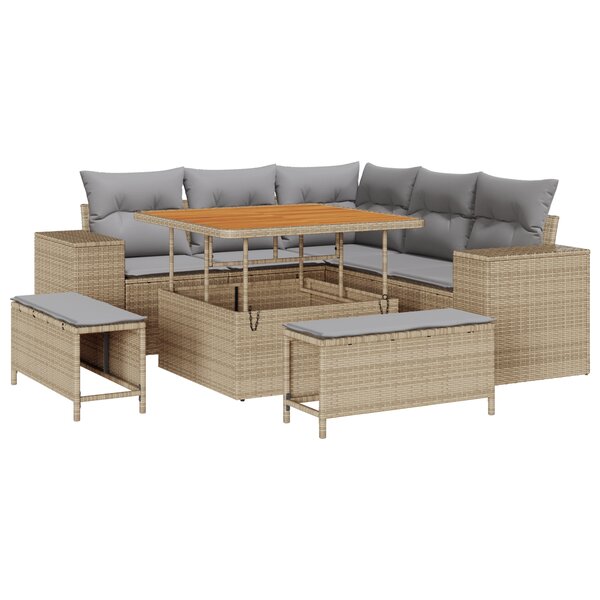 Ensemble de Canapé de Jardin 8 Pièces vidaXL avec Coussins Beige Poly Rattan Acacia