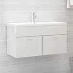 vidaXL Armoire d'évier Blanc brillant 90x38 5x46 cm Bois d’ingénierie