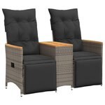 vidaXL Canapé de jardin inclinable 2 places avec table gris poly rotin