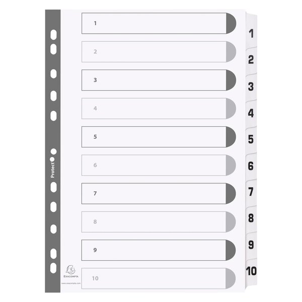 Intercalaires Imprimés À Touches Plastifiées - 10 Touches 1 À 10 - A4 - Blanc - X 25 - Exacompta