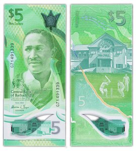 Billet de collection 5 dollars 2022 barbade - neuf - p81