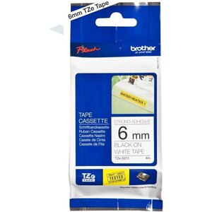 Ruban TZe-S211 ruban extra solide 6mm x 8m Noir/Blanc BROTHER